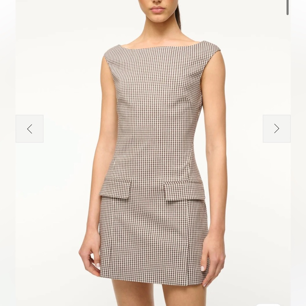 STAUD WALKER DRESS DARK CHOCOLATE MICRO CHECK